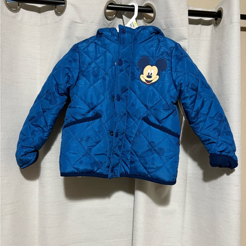 Disney Blue Puffer Jacket with Mickey Mouse Patch